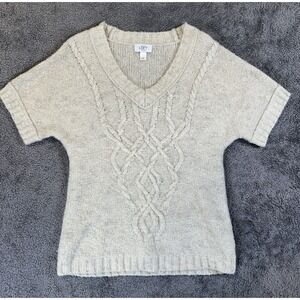 Ann Taylor Loft Womens Petite Sweater Wool Linen Cable knit V Neck Cream Size MP